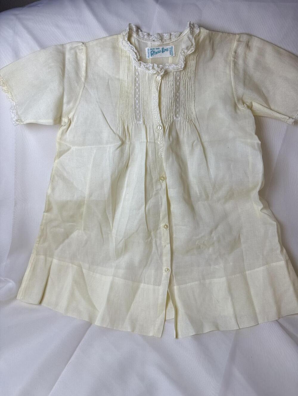Vintage 1950s Feltman Bros Baby Gown Hand Embroidered Cotton Batiste Lace Trim
